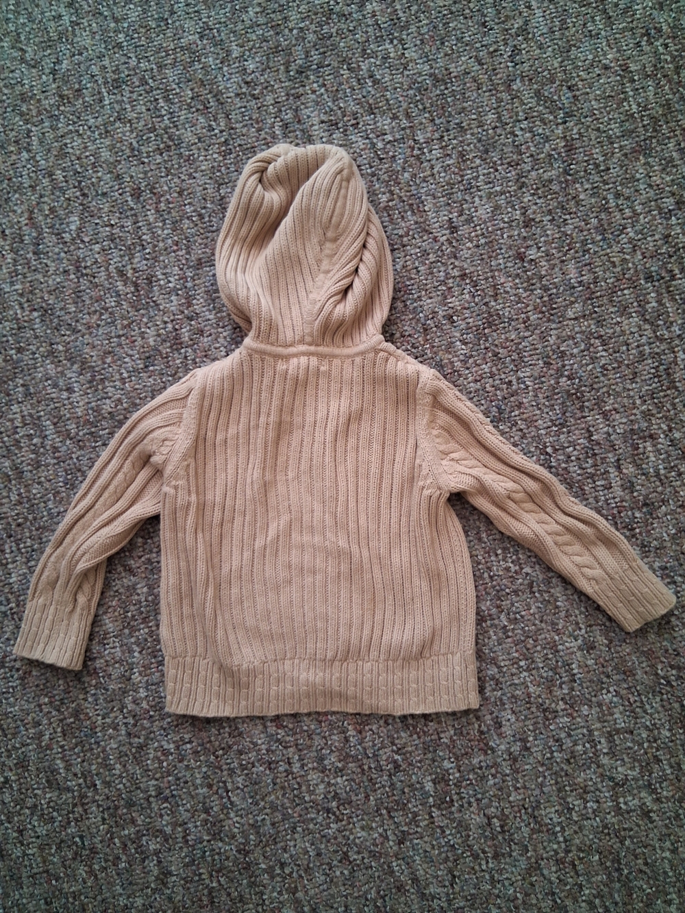 Lands End Kids Cable Knit Sweater Hoodie Full Zip Tan Beige Combed Cotton - Picture 5 of 6